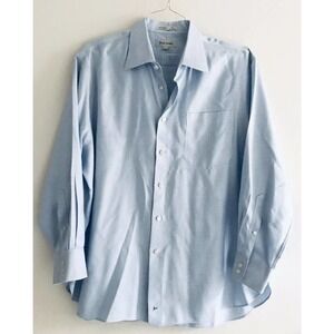 John W Nordstrom | Mens Size 17 - 33 Blue Button Up Collar Shirt Check Cuff